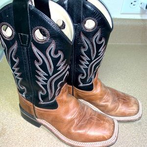Old West Youth Sz 1.0 D Black Brown  Leather Classic Cowboy Boots